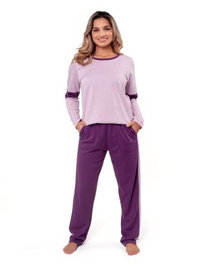 PIJAMA LONGO FEMININO PODIUN 225151 MOLETINHO GOLA CARECA COM RECORTE E BOLSO T. P/GG