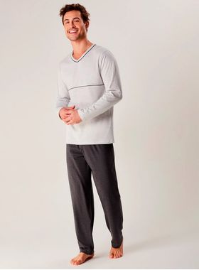 Pijama Longo Hering 7604 Masculino Decote V Algodão T. M/XXG