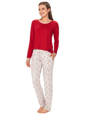 Pijama Longo Podiun 235177 Feminino Viscolycra Corações T. P/GG