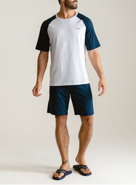 Pijama Curto Groh 414102 Masculino Raglan Com Bolsos Algodão T. P/GG