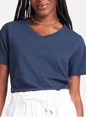 Camiseta Manga Curta Simples Reserva 81125 Feminina Gola V Algodão T.P/3G