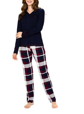 Pijama Longo Podiun 245119 Feminino Xadrez Viscolycra T. P/XG