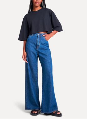 Calça Jeans Simples Reserva 81090 Feminina Wide Leg Algodão T. 36/44