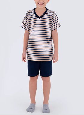 Pijama Curto Infantil Lupo 20021-001 Listrado Algodão T. 04/16