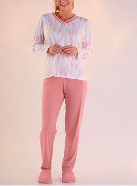 Pijama Longo Pzama 050218 Feminino Com Decote V Algodão T. P/EG