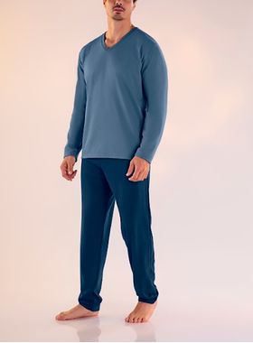 Pijama Longo Pzama 060181 Masculino Gola V Moletinho T. M/EG