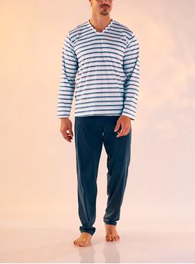 Pijama Longo Pzama 060187 Masculino Listras Meia Malha T. M/EG