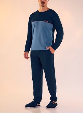 Pijama Longo Pzama 060194 Masculino Contrastes Meia Malha T. P/EG