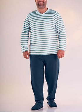 Pijama Longo Pzama 090198 Masculino Listras Meia Malha T. 52/58