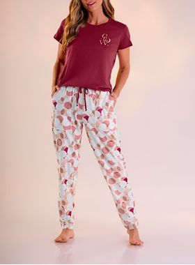 Pijama Longo Pzama 100176 Feminino Bolsos Algodão T. P/EG