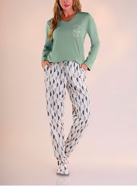 Pijama Longo Pzama 100177 Feminino Estampas Algodão T. P/EG