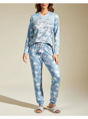 Pijama Longo Recco 16985 Feminino Visco Skin Poliéster T. 42/48.