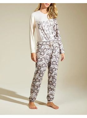 Pijama Longo Recco 16997 Feminino Panda Poliéster T. 42/48