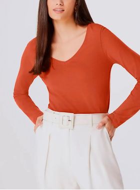 Blusa Manga Longa Hering 4D8A Feminina Gola V Algodão (Antiga 02J5) T. P/EXG