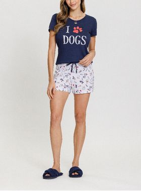 Short Doll Mensageira Da Paz 033407 Feminino ILove Dogs Meia Malha T. P/GG