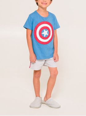 Pijama Curto Marvel 52.05.0088 Infantil Capitão América Algodão T. 04/08