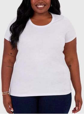Blusa Manga Curta Malwee 1000087841 Feminina Plus Size Meia Malha T. G1/G3