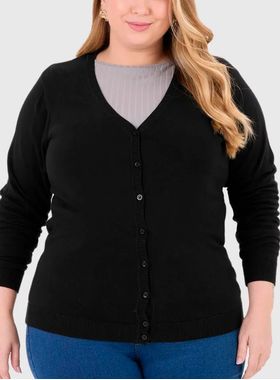 Cardigan Malwee 1000090744 Feminino Plus Size Decote V Tricô T. G1/G3