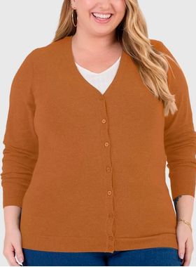 Cardigan Malwee 1000090744 Feminino Plus Size Decote V Tricô T. G1/G3