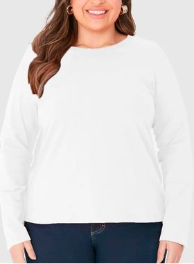 Blusa Manga Longa Malwee 1000094139 Feminina Plus Size Algodão T. G1/G3