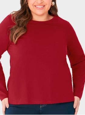 Blusa Manga Longa Malwee 1000094139 Feminina Plus Size Algodão T. G1/G3