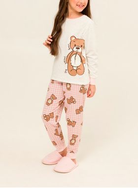 Pijama Longo Daisy Days 24.38.0022 Infantil Xadrez Urso Moletinho T. 04/08