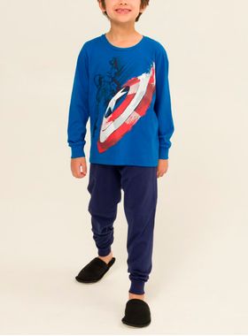 Pijama Longo Marvel 27.05.0116 Infantil Capitão América Meia Malha T. 04/08