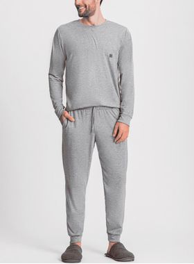 Pijama Longo Mensageiro Dos Sonhos 0141446 Masculino Com Bolsos 1/2 Malha T. P/GG