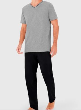 Pijama Longo Malwee 1000126768 Masculino Gola V Meia Malha Algodão T. M/XGG
