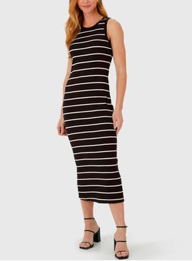 Vestido Midi Malwee 1000128794 Feminino Listrado Ribana T. P/GG