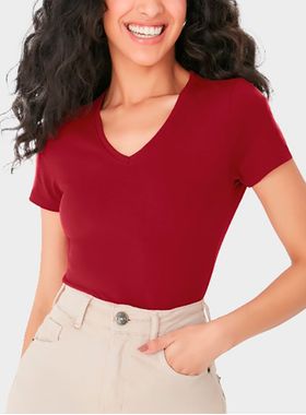 Blusa Manga Curta Malwee 1000004502 Feminina Decote V Algodão T. P/XGG