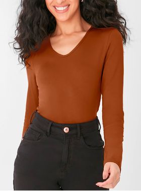 Blusa Manga Longa Malwee 1000054823 Feminina Decote V Viscose T. P/XGG