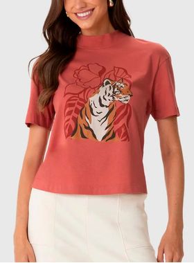 Blusa Manga Curta Malwee 1000127454 Feminina Estampada Meia Malha T. P/GG
