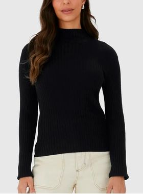 Blusa Manga Longa Malwee 1000124686 Feminina Gola Alta Tricô Canelado T. P/GG