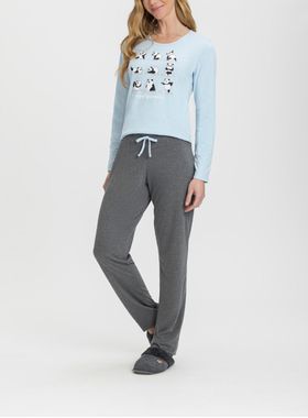Pijama Longo Mensageira Da Paz 034160 Feminino Yoga Poses Meia Malha T. M/GG
