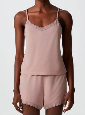 Pijama Curto Hering 7CNP Feminino Alças Finas Renda e Viscose T. P/XG