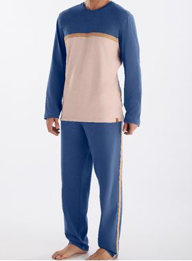 Pijama Longo Pzama 060214 Masculino Recorte e Faixa Lateral Meia Malha T. M/GG