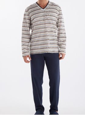 Pijama Longo Pzama 060226 Masculino Listrado Meia Malha T. M/GG