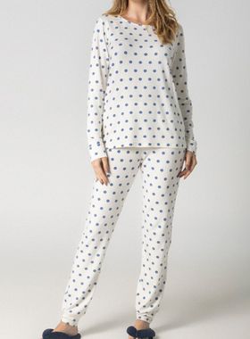 Pijama Longo Inspirate 141480 Feminino Homewear Poá Viscose e Moletinho T. P/GG