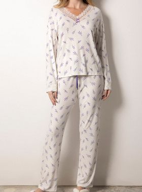 Pijama Longo Inspirate 141690 Feminino Homewear Renda e Viscose T. P/GG