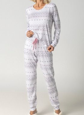 Pijama Longo Inspirate 140850 Feminino Homewear Estampado Flanelado T. P/GG