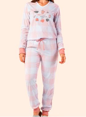 Pijama Longo Samara 2835 Feminino Xadrez Meia Malha T. M/GG