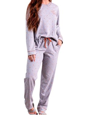 Pijama Longo Samara 2833 Feminino Poá Com Bolsos Algodão T. M/GG