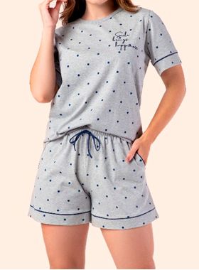 Short Doll Samara 2834 Feminino Poá Com Bolsos Algodão T. M/GG