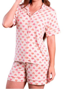 Pijama Curto Samara 2864 Feminino Corações Com Botões Viscose T. M/GG