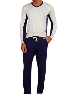 Pijama Longo Podiun 258113 Masculino Listras Viscolycra e Linho T. M/GG