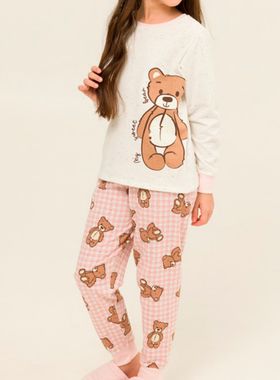 Pijama Longo Daisy Days 24.38.0022 Infantil Xadrez Urso Moletinho T. 04/08