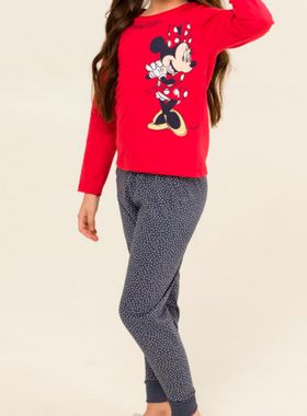 Pijama Longo Disney 24.03.0031 Infantil Minnie Mouse Meia Malha T. 04/08