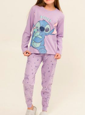 Pijama Longo Disney 25.42.0004 Juvenil Stitch Algodão T. 10/14