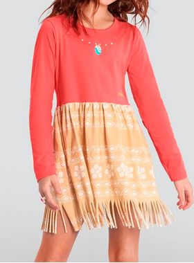 Vestido Manga Longa Brandili 56108 Infantil Moana Meia Malha T. 04/10